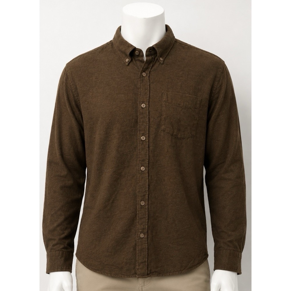 PRIMARK Men's Long Sleeve Flannel Button Up Shirt Jacket Large L Brown Chestnut